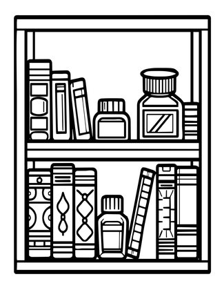 Inkwell Shelf - Free printable coloring page