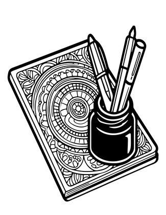Inkwell with Pen Rest - Free printable coloring page