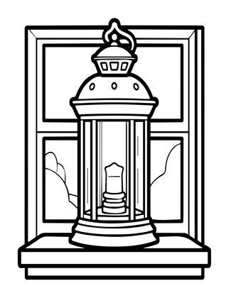 Lantern in Window - Free printable coloring page