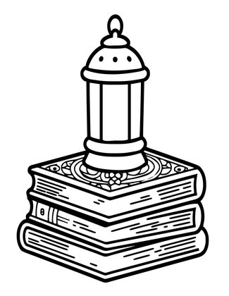 Lantern and Books - Free printable coloring page