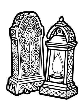 Lantern at Graveyard - Free printable coloring page