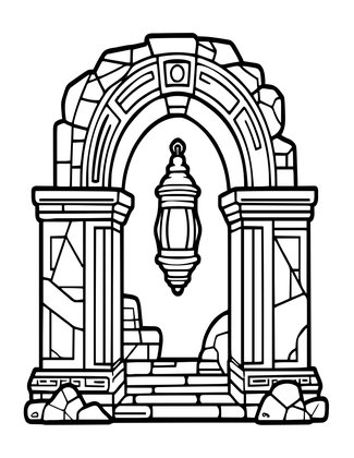 Lantern in Ruins - Free printable coloring page
