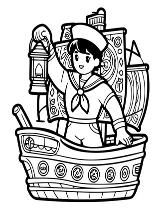 Lantern at Sea - Free printable coloring page