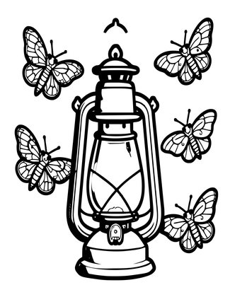 Lantern and Moths - Free printable coloring page