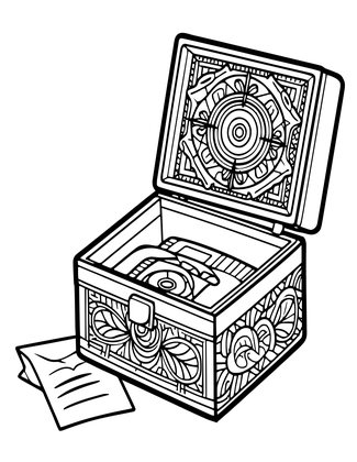 Music Box and Letter - Free printable coloring page