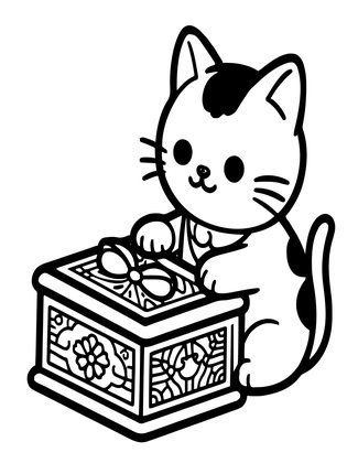 Music Box and Cat - Free printable coloring page