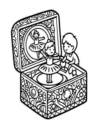 Music Box and Child - Free printable coloring page