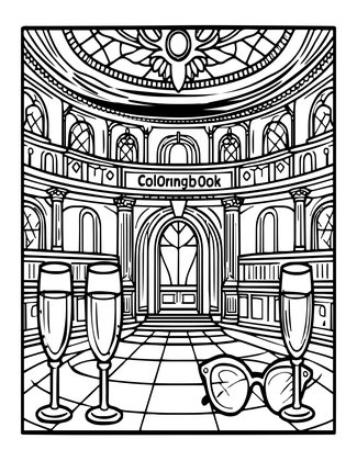 Champagne and Glasses - Free printable coloring page