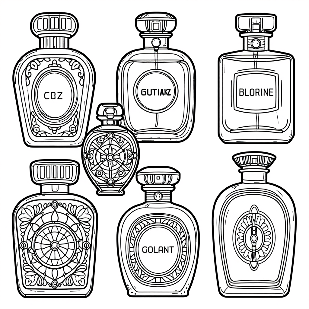 Vintage Perfume Bottles coloring pages collection - 30 free printable pages