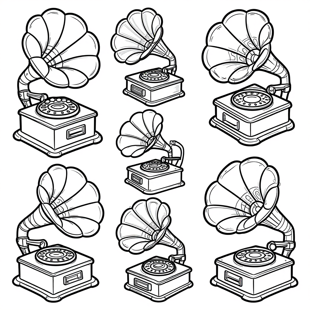 Vintage Phonographs coloring pages collection - 30 free printable pages