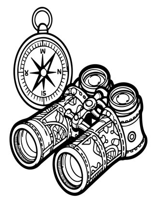 Compass and Binoculars - Free printable coloring page