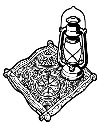 Compass and Lantern - Free printable coloring page