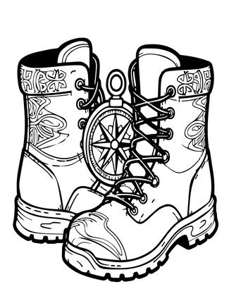 Compass and Boots - Free printable coloring page