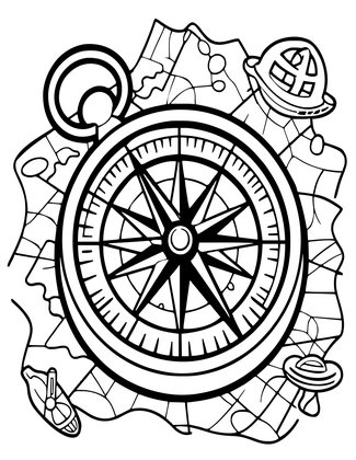 Compass and Map - Free printable coloring page