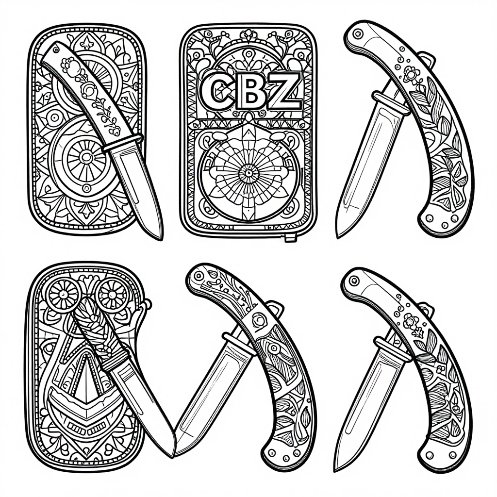 Vintage Pocket Knives coloring pages collection - 30 free printable pages