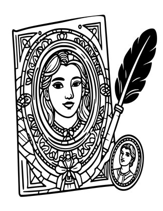 Quill and Portrait - Free printable coloring page
