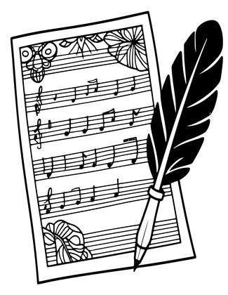 Quill and Music - Free printable coloring page