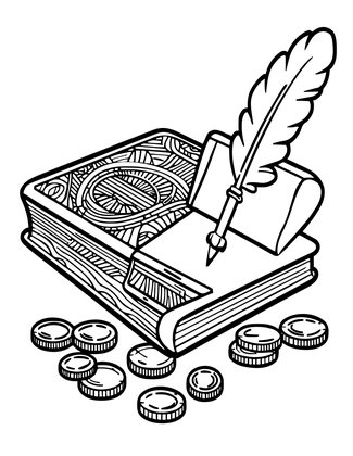 Quill and Coins - Free printable coloring page