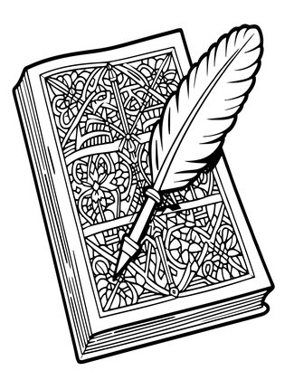 Quill and Manuscript - Free printable coloring page