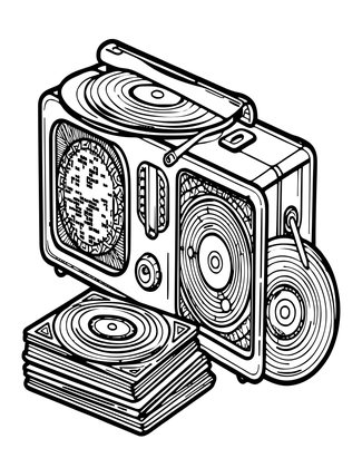 Radio and Vinyl - Free printable coloring page