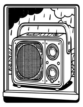 Radio in Window Light - Free printable coloring page