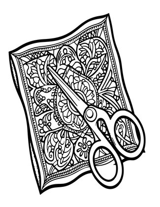 Scissors and Fabric - Free printable coloring page