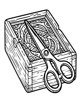Antique Scissors Box - Free printable coloring page