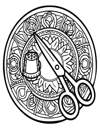 Scissors and Sampler - Free printable coloring page