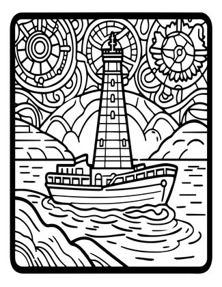 Sextant and Coastline - Free printable coloring page