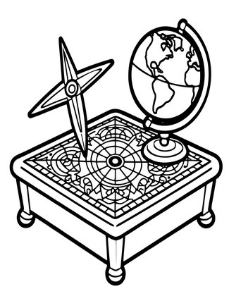 Sextant and Globe - Free printable coloring page