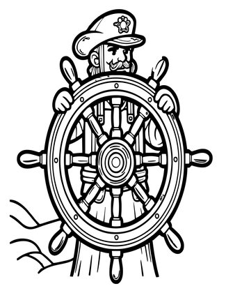 Captain at Helm - Free printable coloring page