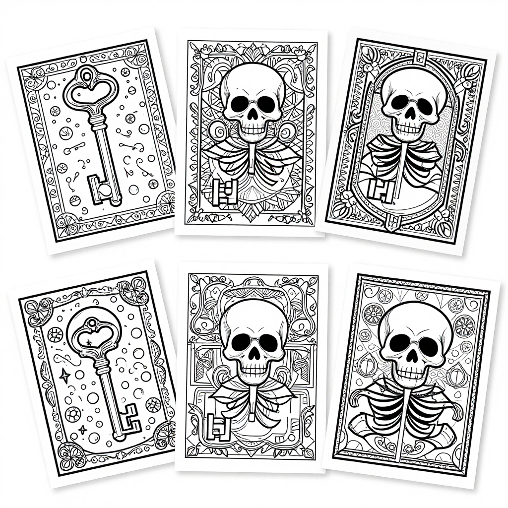 Vintage Skeleton Keys coloring pages collection - 30 free printable pages