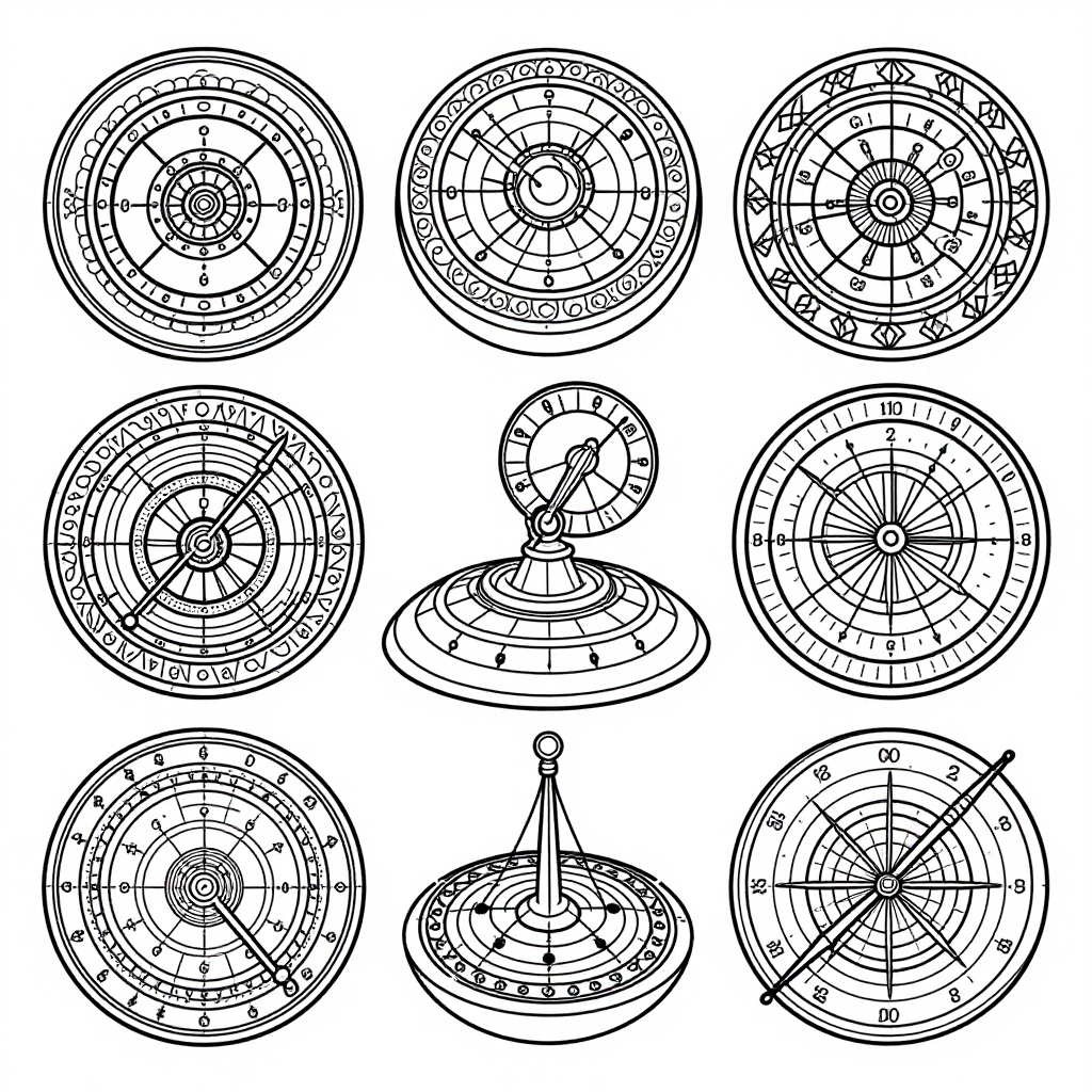 Vintage Sundials coloring pages collection - 30 free printable pages