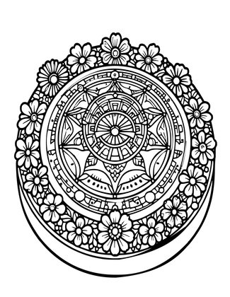 Floral Sundial - Free printable coloring page