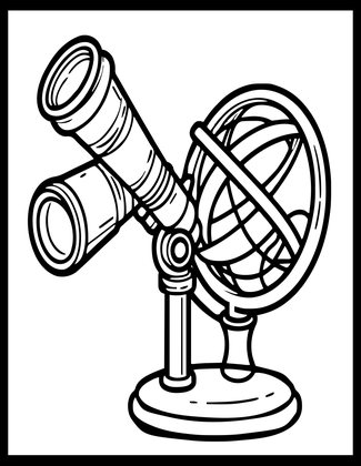 Telescope and Armillary - Free printable coloring page