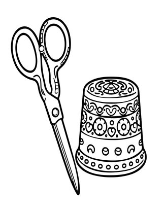 Thimble and Scissors - Free printable coloring page