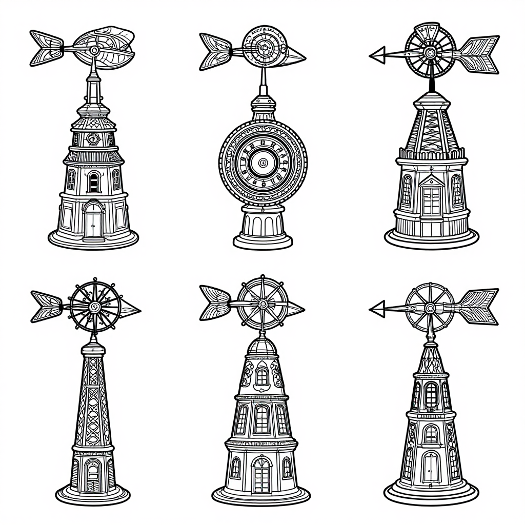 Vintage Weather Vanes coloring pages collection - 30 free printable pages