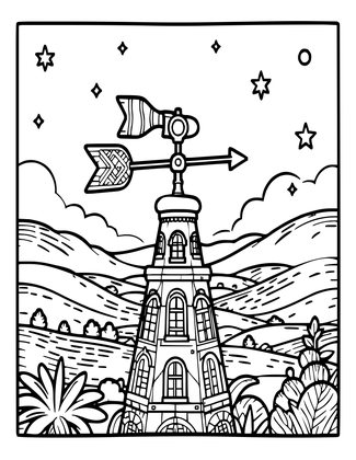 Weather Vane at Night - Free printable coloring page