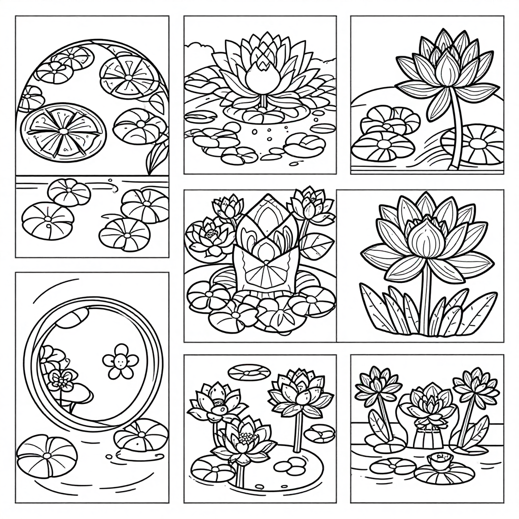 Water Lilies coloring pages collection - 30 free printable pages