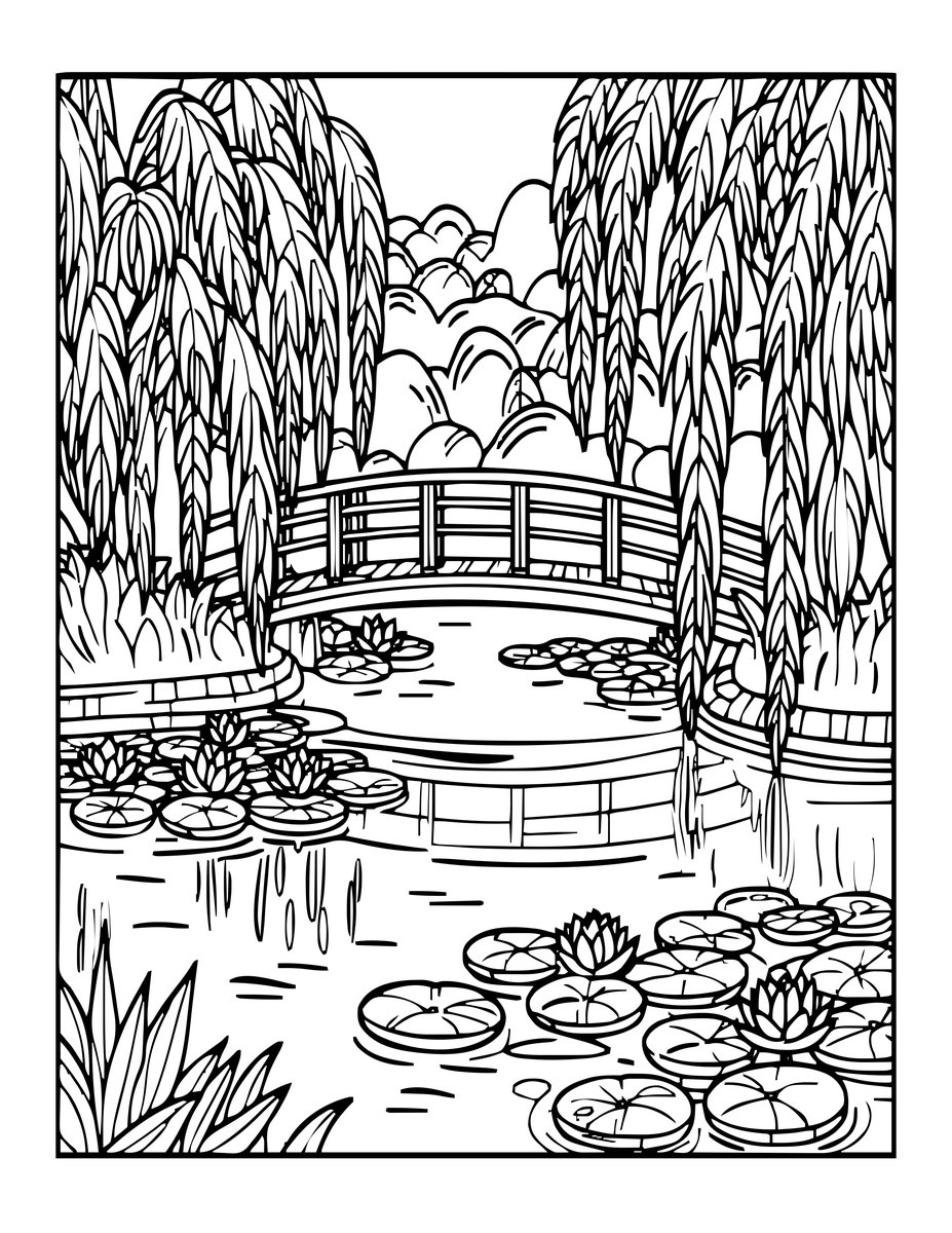 Monet's Pond - free printable coloring page