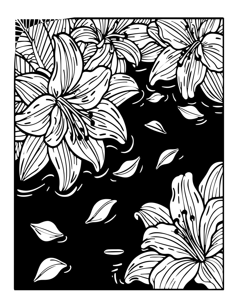 Floating Lily Petals - free printable coloring page