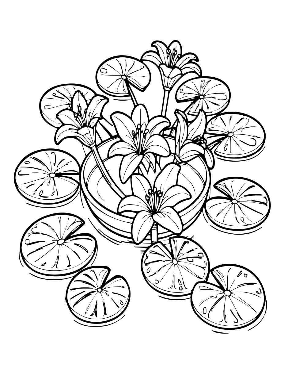 Autumn Lily Pond - free printable coloring page