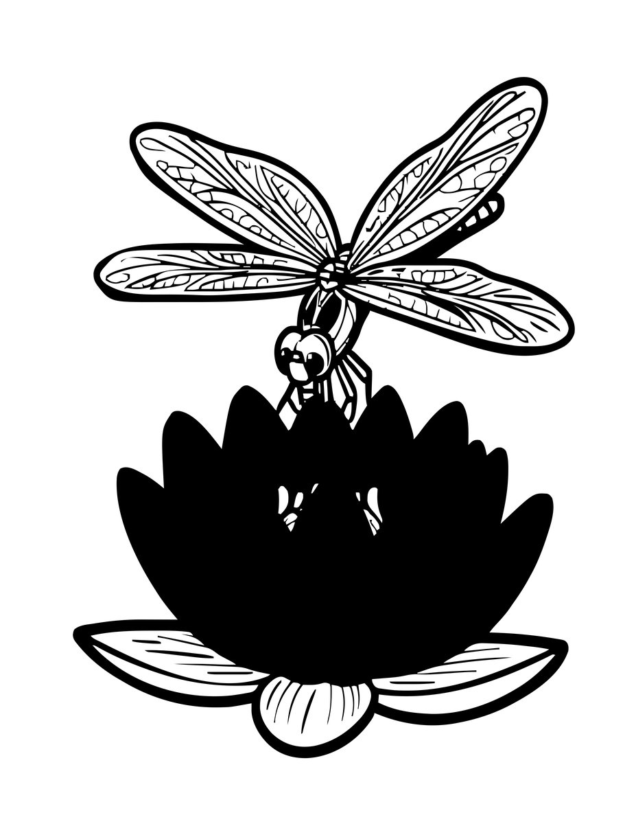 Lily and Dragonfly - free printable coloring page