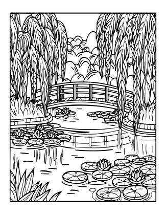 Monet's Pond - Free printable coloring page