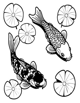 Koi Among Lilies - Free printable coloring page