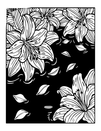 Floating Lily Petals - Free printable coloring page