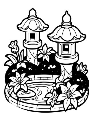 Japanese Garden Pond - Free printable coloring page