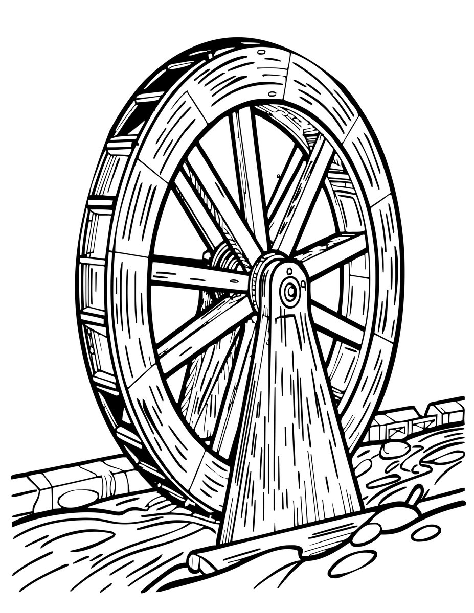 Overshot Water Wheel - free printable coloring page