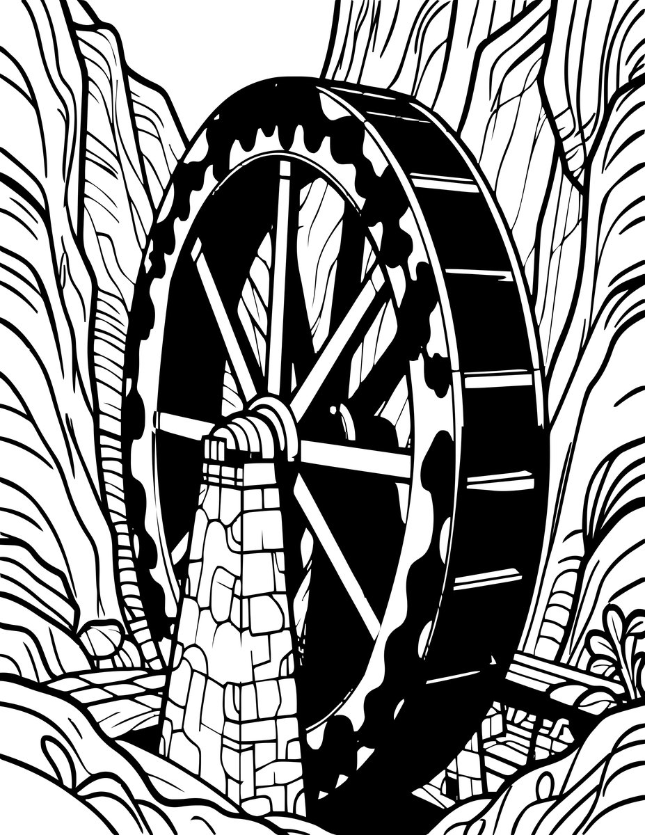 Water Wheel Mossy - free printable coloring page