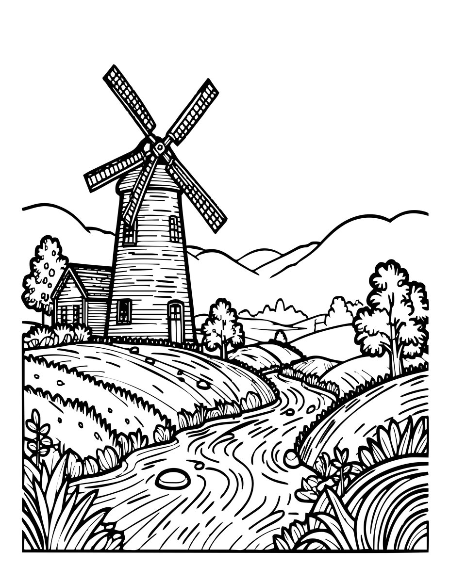 Mill and Mist - free printable coloring page